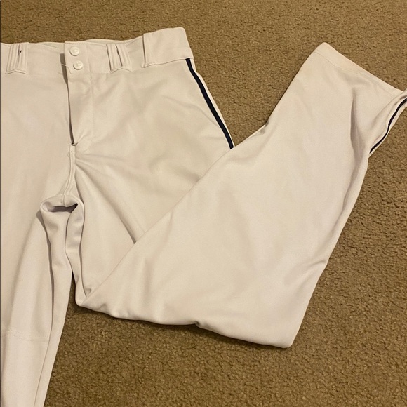 White Men's Baseball Pants with Navy Stripe - Picture 7 of 10